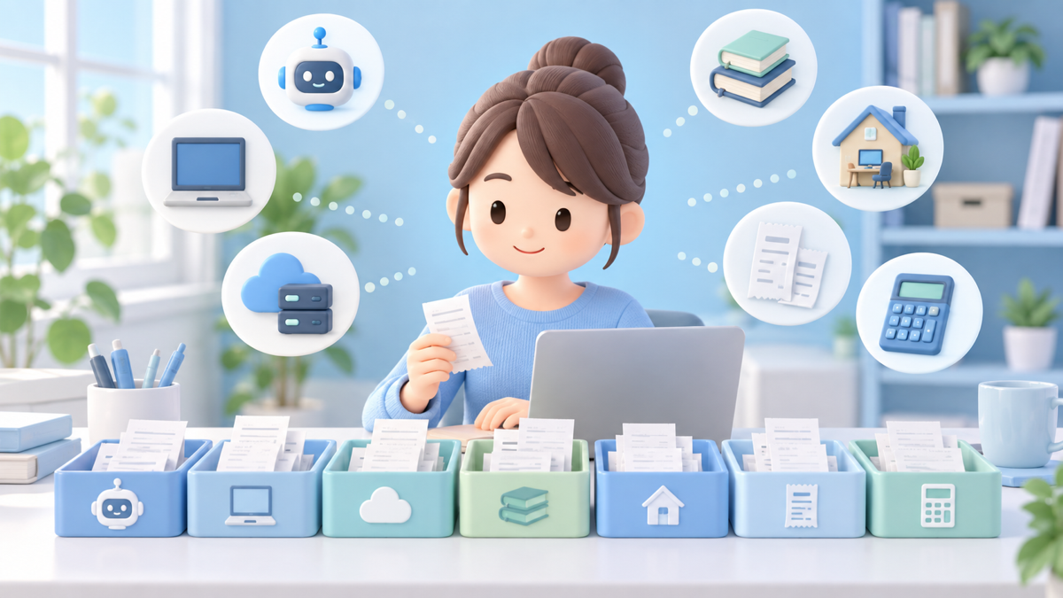 WebライターがChatGPT Plusやパソコンなどの経費を整理するイラスト